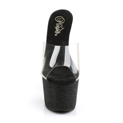 Pleaser Adore-701SDG Plateau-Pantolette Schwarz/Transparent mit Glitzer – Ansicht 2