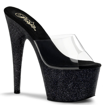 Pleaser Adore-701SDG Plateau-Pantolette Schwarz/Transparent mit Glitzer – Ansicht 1