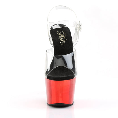 Pleaser Adore-708 Plateau-Sandalette Transparent/Rot-Chrom – Ansicht 2
