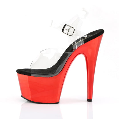 Pleaser Adore-708 Plateau-Sandalette Transparent/Rot-Chrom – Ansicht 3