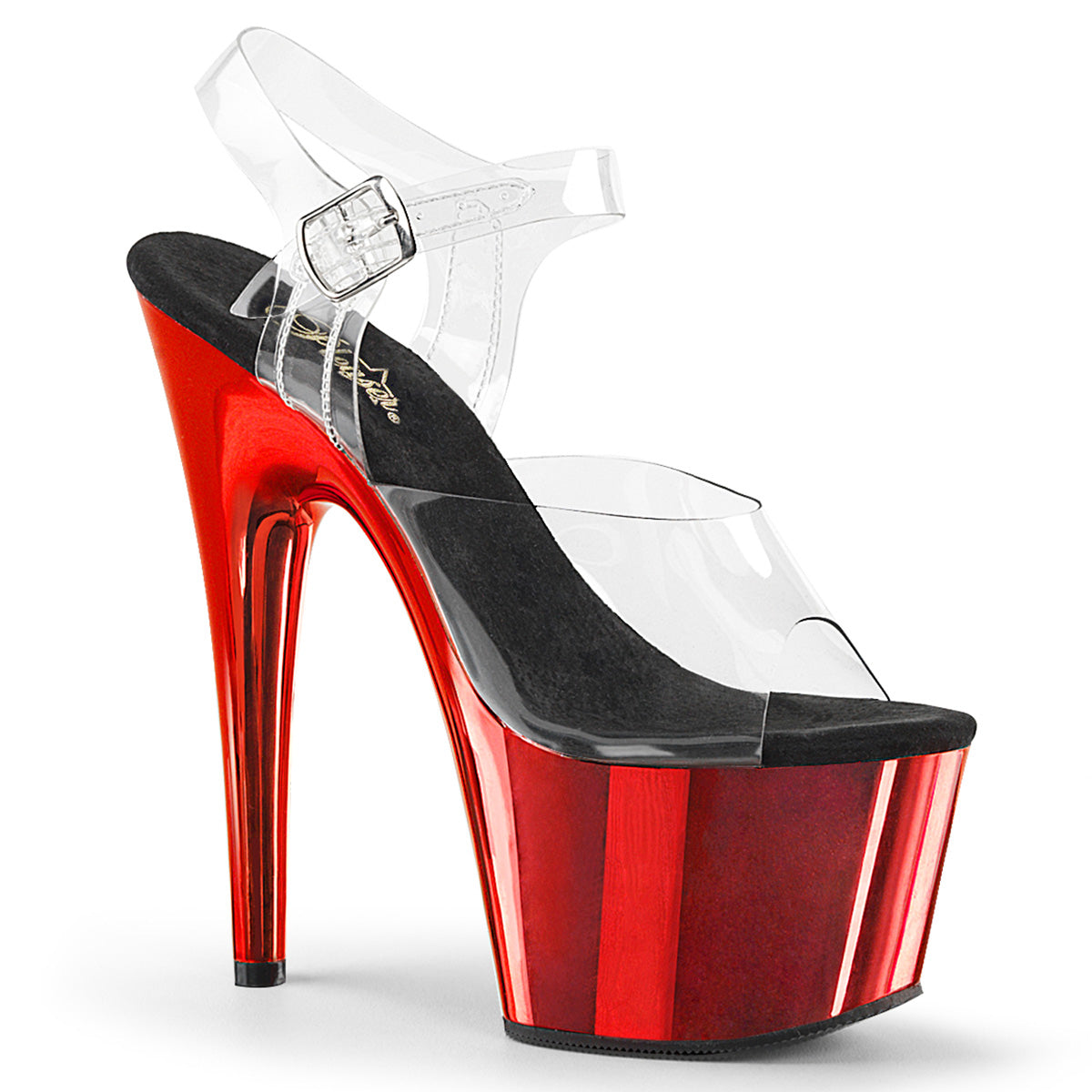 PL124 ADO Stiletto 7" high Plateau clear / red / chrom - ADO708/C/RCH