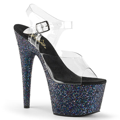 Pleaser Adore-708LG Plateau-Sandalette Transparent/Schwarz-Glitzer – Ansicht 1
