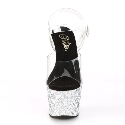 PL054 Pleaser Adore-708MSLG Platform Sandal – Clear/Silver Glitter