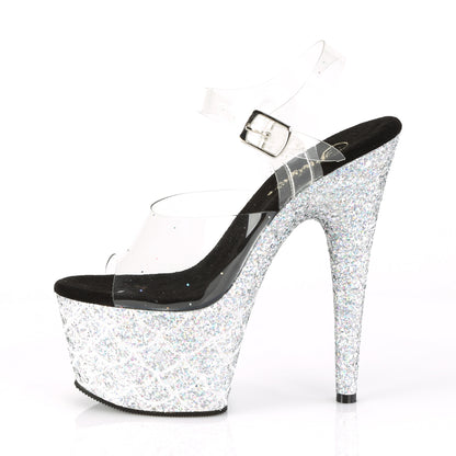 PL054 Pleaser Adore-708MSLG Platform Sandal – Clear/Silver Glitter