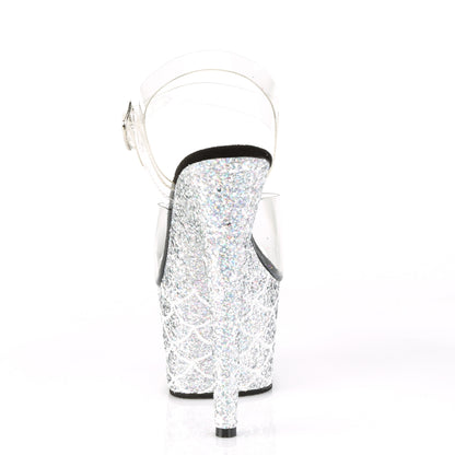 PL054 Pleaser Adore-708MSLG Platform Sandal – Clear/Silver Glitter