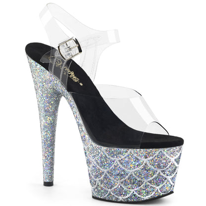 PL054 Pleaser Adore-708MSLG Platform Sandal – Clear/Silver Glitter