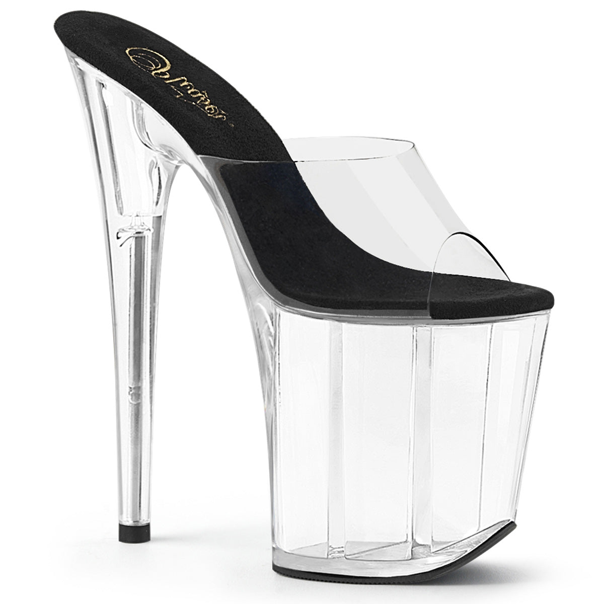 PL112 FLA Sandals 8" high Plateau clear / black / clear - FLAM801/C-B/C