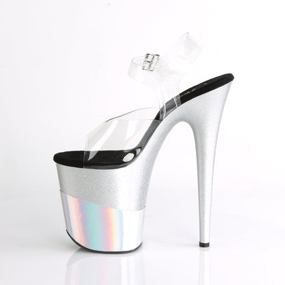 Pleaser Flamingo-808-2HGM Plateau-Sandalette Transparent/Silberner Hologramm-Glitzer – Ansicht 3