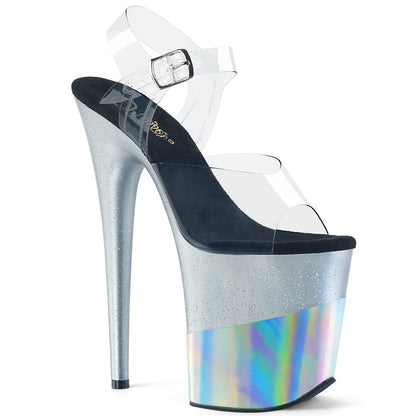 Pleaser Flamingo-808-2HGM Plateau-Sandalette Transparent/Silberner Hologramm-Glitzer – Ansicht 1