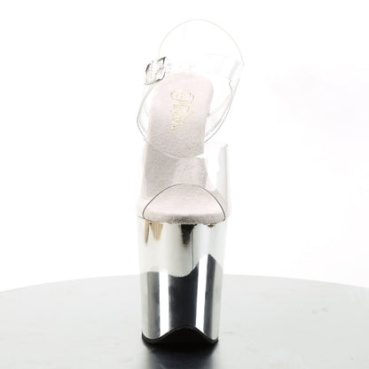 Pleaser Flamingo-808 Plateau-Sandalette Transparent/Silber-Chrom – Ansicht 2