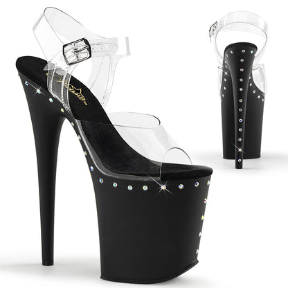 Pleaser Flamingo-808ABLS Plateau-Sandalette Transparent/Schwarz – Ansicht 1