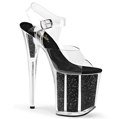 Pleaser Flamingo-808G Plateau-Sandalette Transparent/Schwarz-Glitzer – Ansicht 1