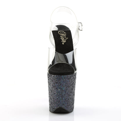 Pleaser Flamingo-808LG Plateau-Sandalette Transparent/Schwarz-Glitzer – Ansicht 2