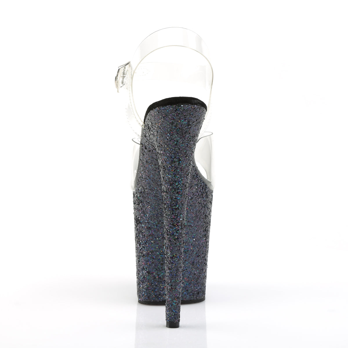 PL032 FLA Sandals 8" high Plateau clear / black / glitter - FLAM808LG/C/BG