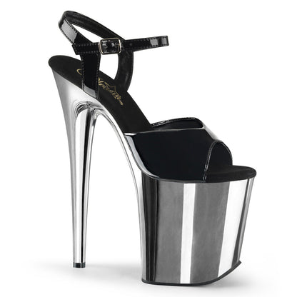 Pleaser Flamingo-809 Plateau-Sandalette Schwarz/Silber-Chrom – Ansicht 1
