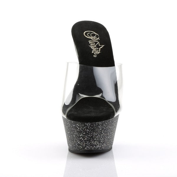 Pleaser Kiss-201MG Plateau-Pantolette Transparent/Schwarz-Glitzer – Ansicht 2