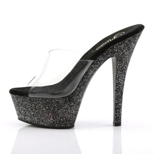 Pleaser Kiss-201MG Plateau-Pantolette Transparent/Schwarz-Glitzer – Ansicht 3