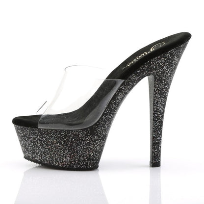 Pleaser Kiss-201MG Plateau-Pantolette Transparent/Schwarz-Glitzer – Ansicht 3