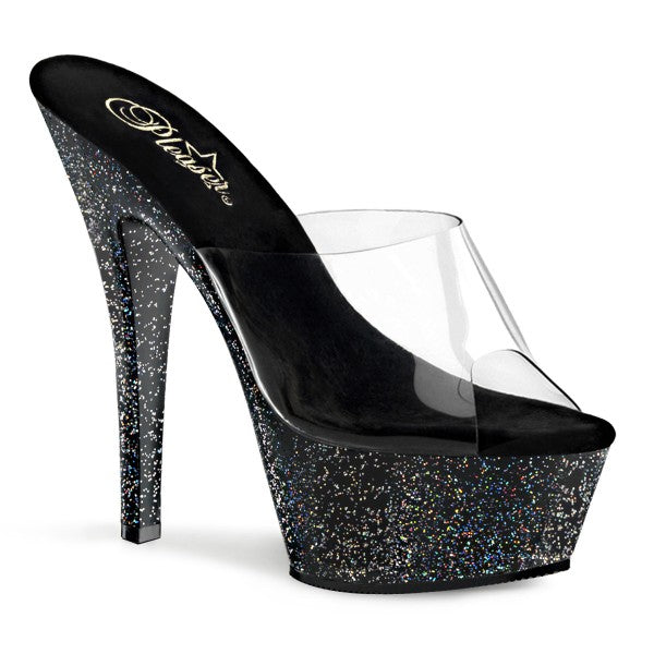 Pleaser Kiss-201MG Plateau-Pantolette Transparent/Schwarz-Glitzer – Ansicht 1