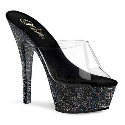 Pleaser Kiss-201MG Plateau-Pantolette Transparent/Schwarz-Glitzer – Ansicht 1