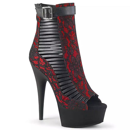 Pleaser Delight-600-27LC Plateau-Sandaletten-Stiefelette Rot/Schwarz – Ansicht 1