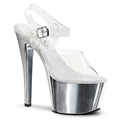 Pleaser Sky-308 Plateau-Sandalette Transparent/Silber-Chrom – Ansicht 1