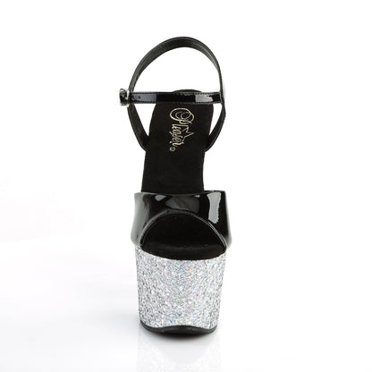 Pleaser Sky-309LG Plateau-Sandalette Schwarz/Silber-Glitzer – Ansicht 2