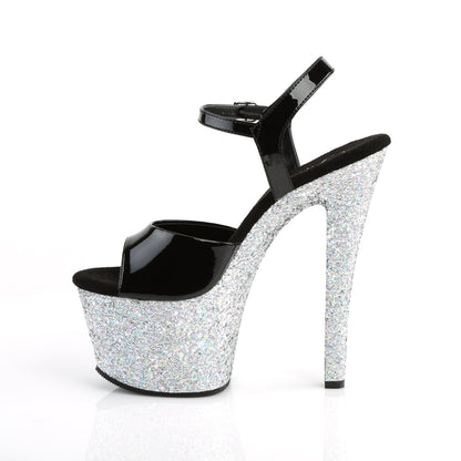 Pleaser Sky-309LG Plateau-Sandalette Schwarz/Silber-Glitzer – Ansicht 3