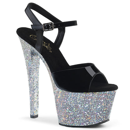 Pleaser Sky-309LG Plateau-Sandalette Schwarz/Silber-Glitzer – Ansicht 1