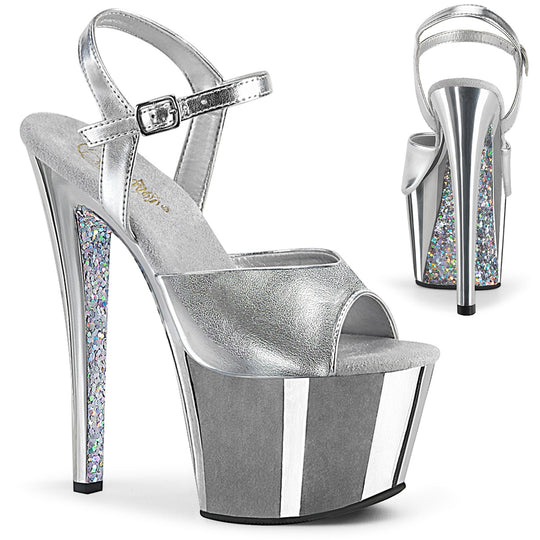 PL090 SKY Sandals 7" high Plateau silver / silver / chrome / glitter - SKY309TTG/SMPU/SCH