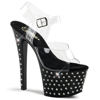 Pleaser Stardust-708 Plateau-Sandalette Transparent/Schwarz – Ansicht 1