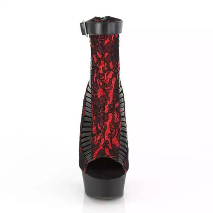 Pleaser Delight-600-27LC Plateau-Sandaletten-Stiefelette Rot/Schwarz – Ansicht 2