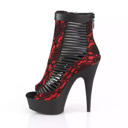 Pleaser Delight-600-27LC Plateau-Sandaletten-Stiefelette Rot/Schwarz – Ansicht 3