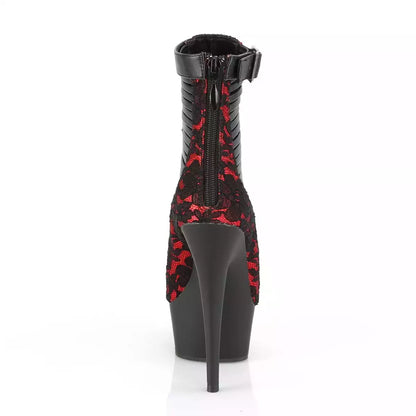 Pleaser Delight-600-27LC Plateau-Sandaletten-Stiefelette Rot/Schwarz – Ansicht 4